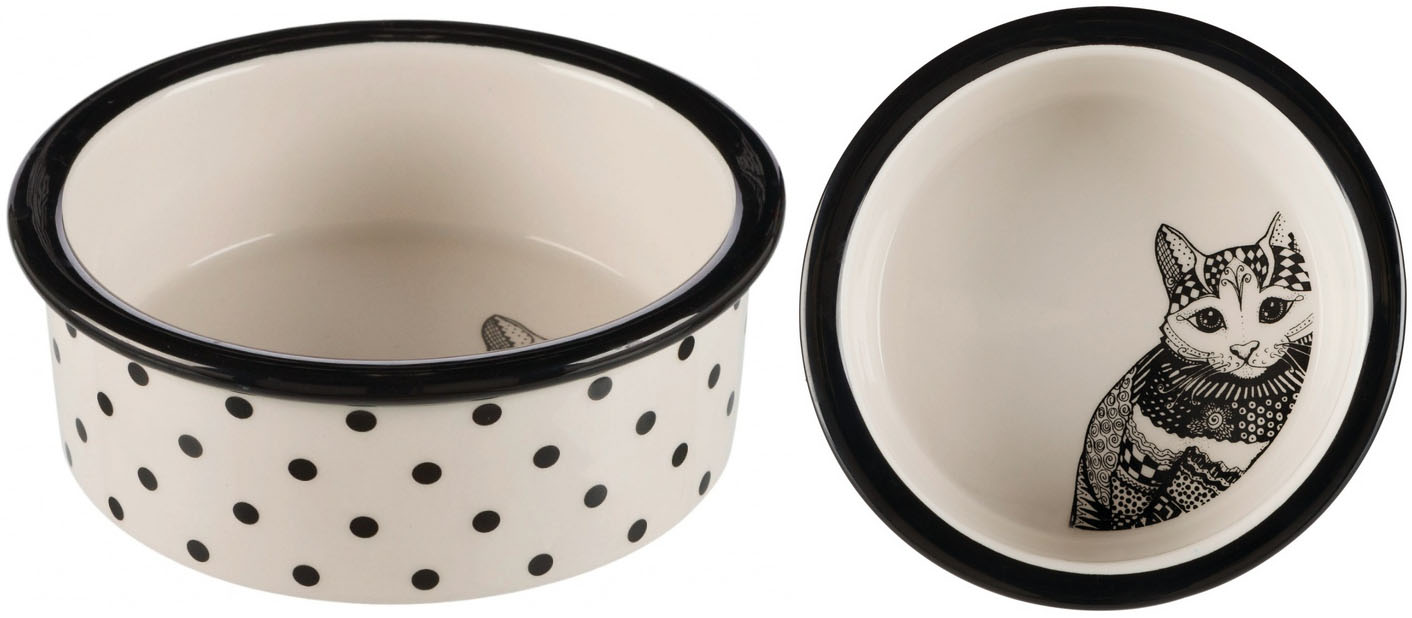 Keramická miska černo-bílá s puntíky a Zentangle kočičkou 12 cm, 300 ml