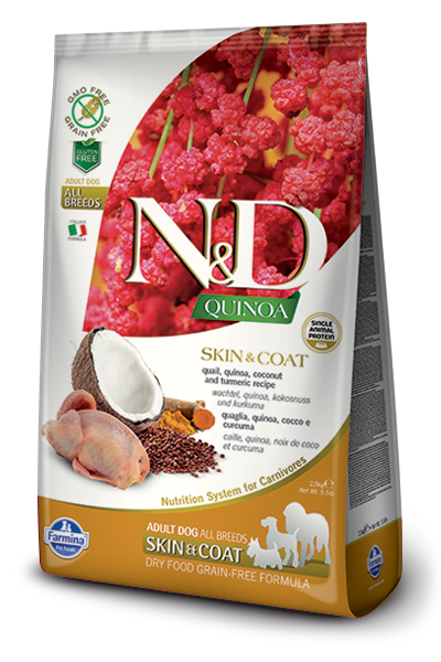N&D GF Quinoa Skin&Coat křepelka kokos 2,5 kg