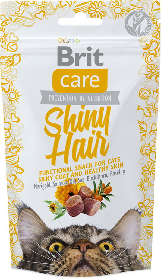 Brit Care Shiny Hair kočičí pamlsky s lososem pro krásnou srst 50 g
