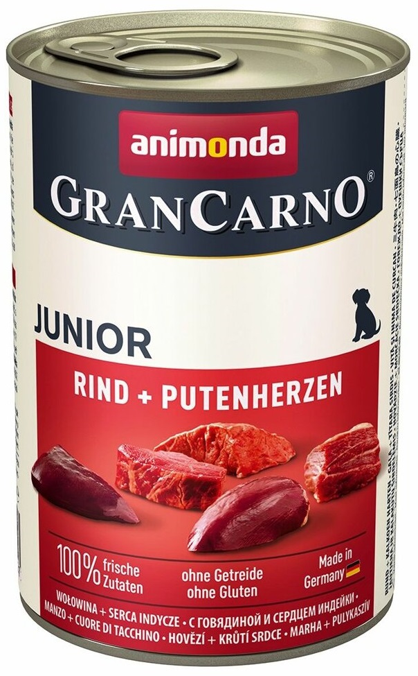 GranCarno Junior různé druhy - konzerva pro štěňata 400 g Příchuť: hovězí a krůtí srdce