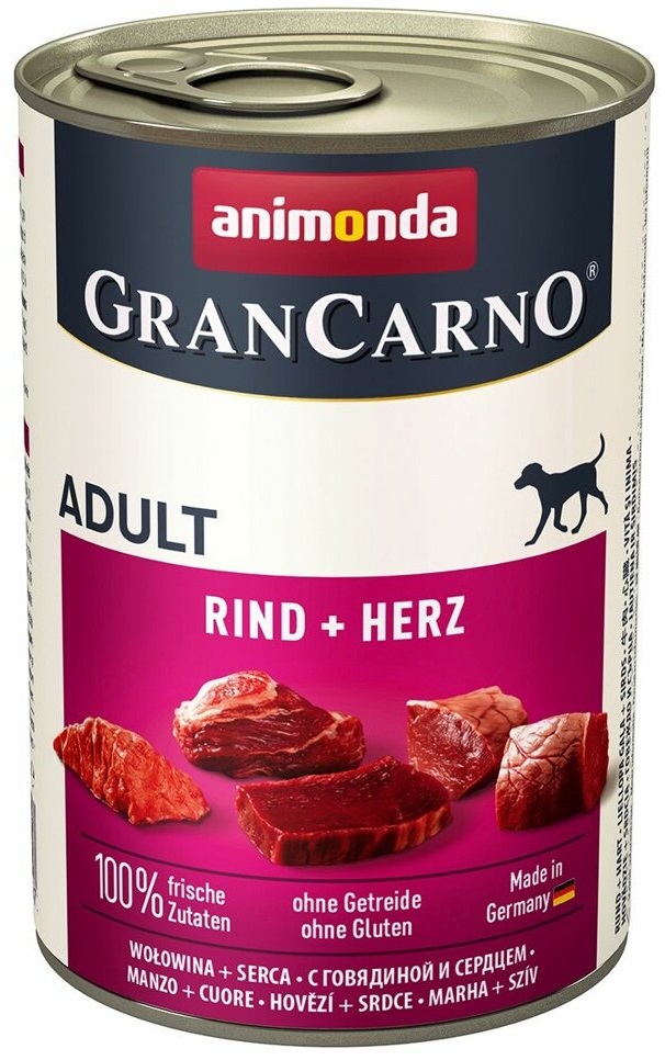 GranCarno Adult různé druhy - konzerva pro psy 400 g Příchuť: hovězí a srdce