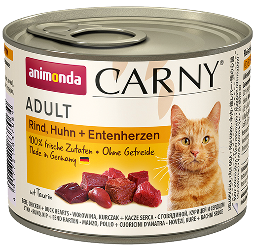 Carny Adult hovězí, kuře a kachní srdce - konzerva pro kočky 200 g