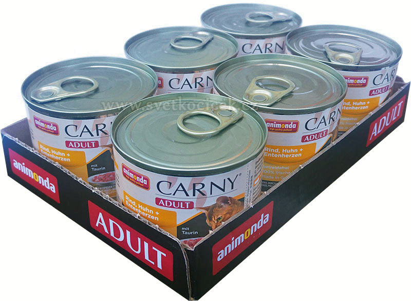 Carny Adult MULTIPACK hovězí, kuře a kachní srdce - konzerva 6x200 g