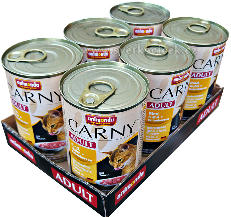 Carny Adult MULTIPACK hovězí, kuře a kachní srdce - konzerva pro kočky 6x400 g