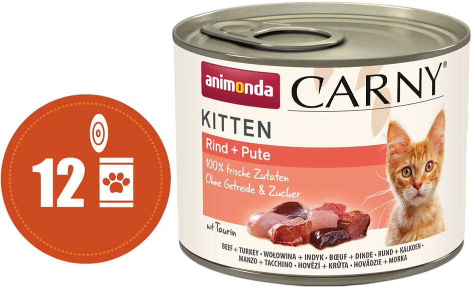 Carny Kitten MULTIPACK hovězí a krůta - konzerva pro koťata 12x200 g