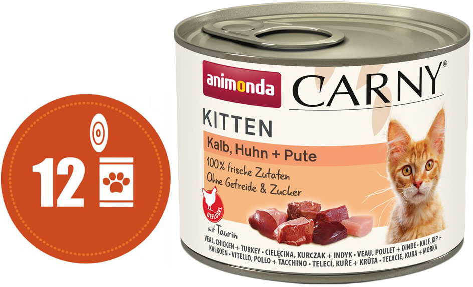 Carny Kitten MULTIPACK telecí, kuře a krůta - konzerva pro koťata 12x200 g