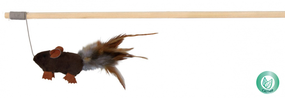 Dřevěná vábnička - hnědá myška s ocáskem z peříček 50 cm
