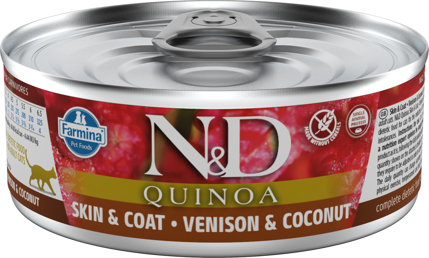 N&D Quinoa Skin Coat Venison Coconut - konzerva pro kočky 80 g