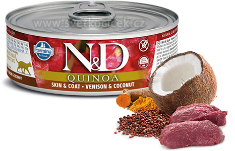 N&D Quinoa Skin Coat Venison Coconut - konzerva pro kočky 80 g