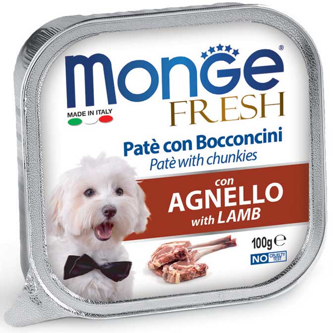 Monge FRESH paté a kousky s jehněčím masem - mistička pro psy 100 g