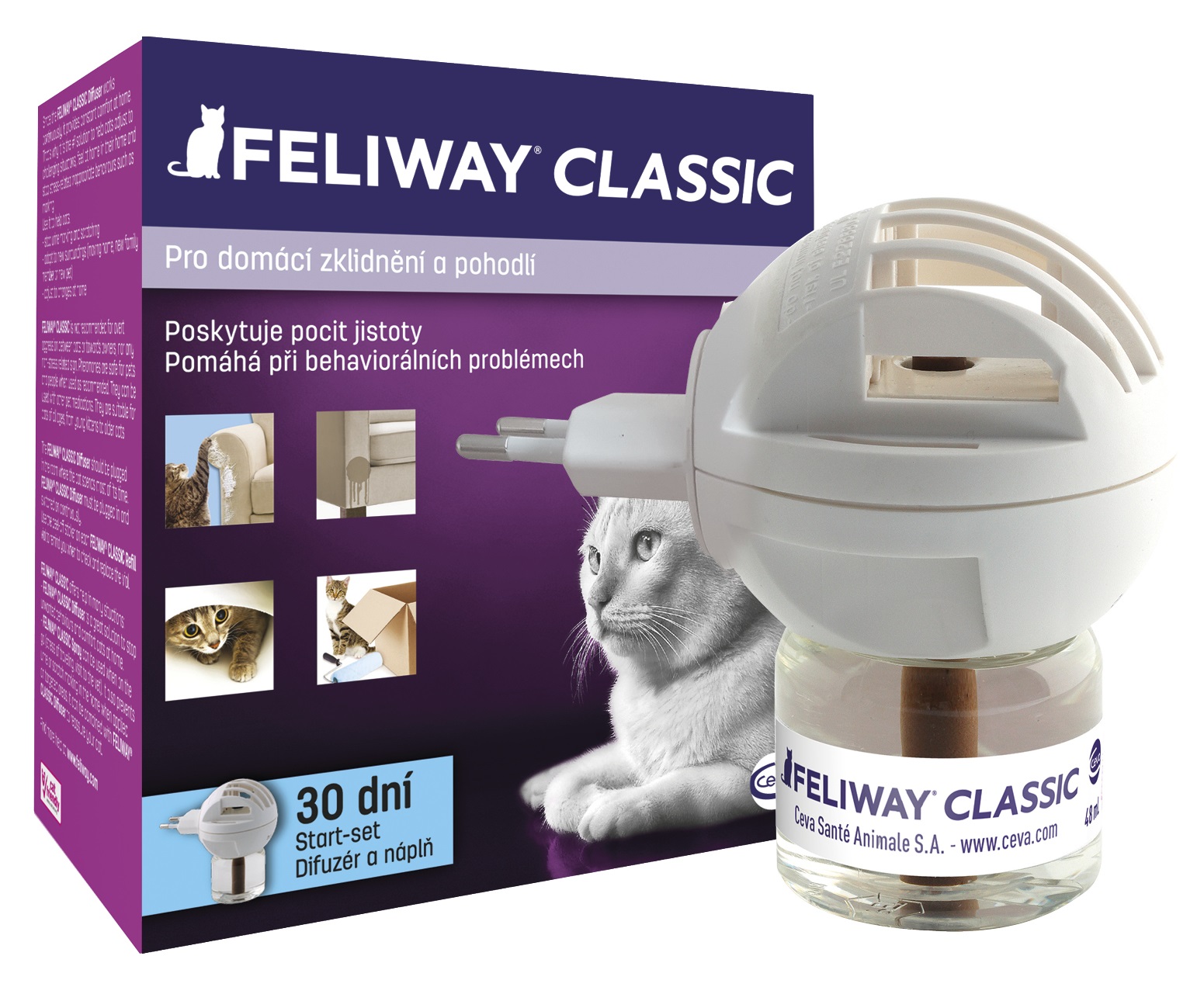 Feliway Classic elektrický difuzér + lahvička s náplní proti stresu kočky 48 ml