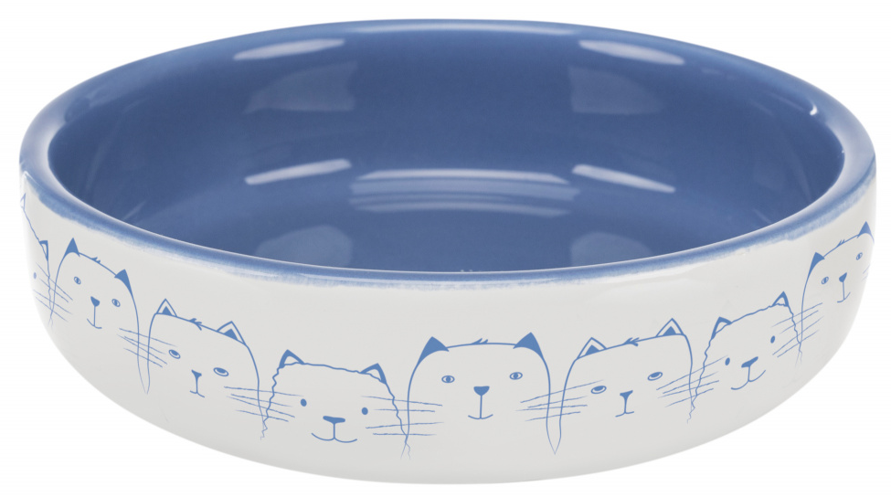 Široká keramická miska modrá s kočičkami 15 cm, 300 ml