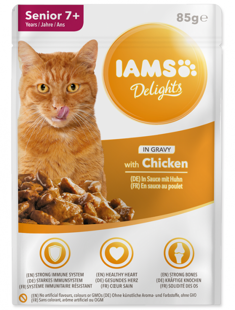 IAMS Delights Senior kuře v omáčce - kapsička pro starší kočky 85 g