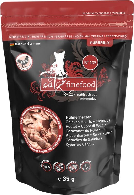 Catz Finefood Purrrrly 103 kuřecí srdíčka - mrazem sušené pamlsky pro kočky 35 g