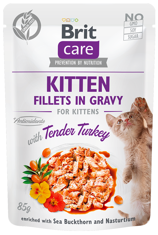 Brit Care KITTEN kuřecí filetky s KROCANEM v omáčce - kapsička pro koťata 85 g