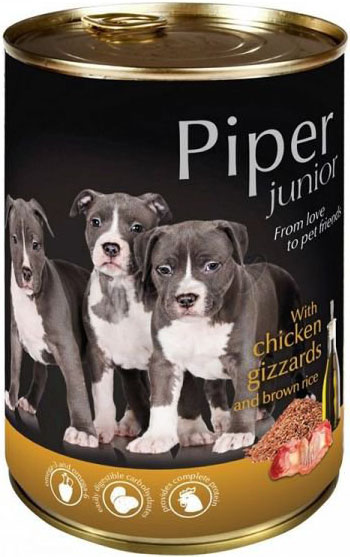 Piper Junior s kuřecími žaludky a hnědou rýží - konzerva pro štěňata 400 g