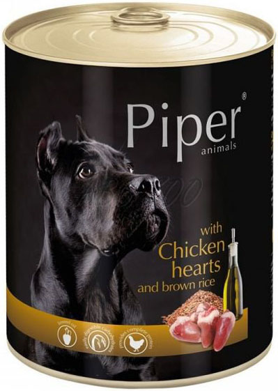 Piper s kuřecími srdíčky a hnědou rýží - konzerva pro psy 800 g