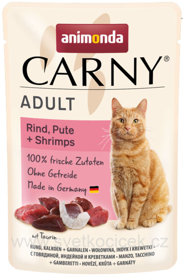Carny ADULT hovězí, krůta a krevety - kapsička pro dospělé kočky 85 g