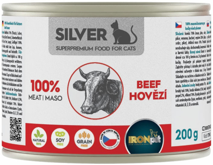 IRONpet Cat Beef (hovězí) 100 % Monoprotein, konzerva 200 g