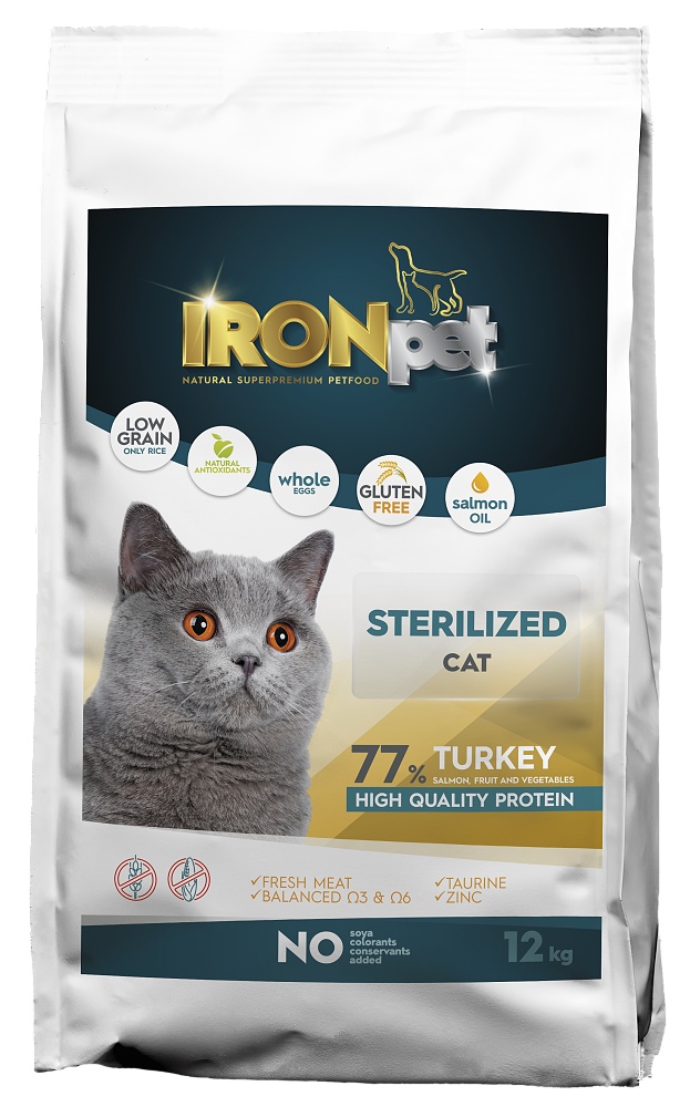 IRONpet Sterilized Turkey 12 kg + 2x multipack kapsiček ZDARMA