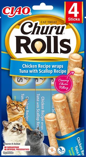 Churu Rolls Chicken Tuna Scallop - pamlsek pro kočky 4x10 g
