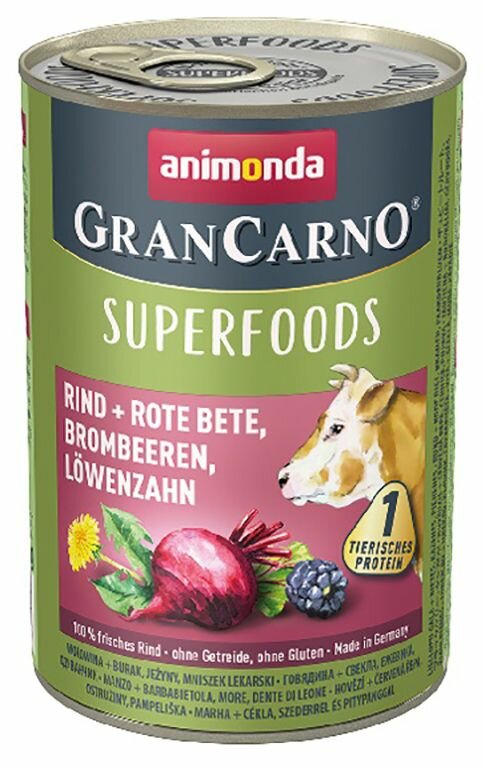 GranCarno Superfoods různé druhy - konzerva pro psy 400 g Příchuť: hovězí