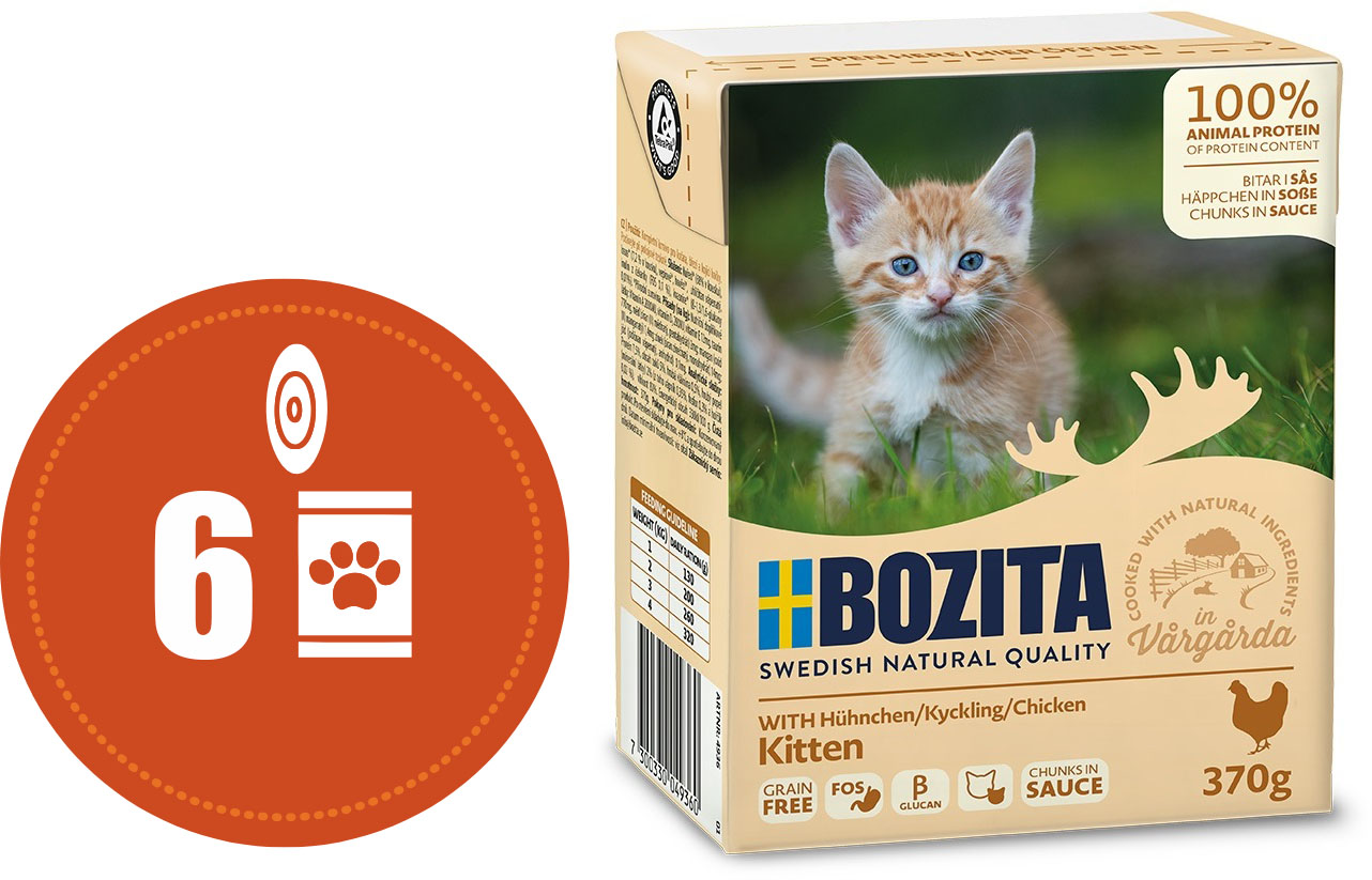 Bozita KITTEN kousky v omáčce s kuřetem MULTIPACK - konzerva pro koťata 6x370 g