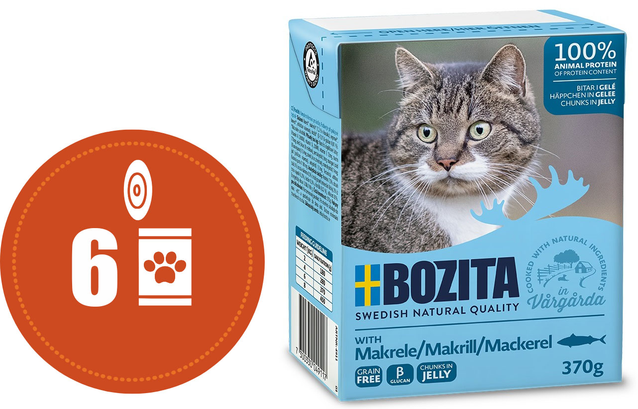 Bozita kousky v rosolu s MAKRELOU MULTIPACK - konzerva pro kočky 6x370 g