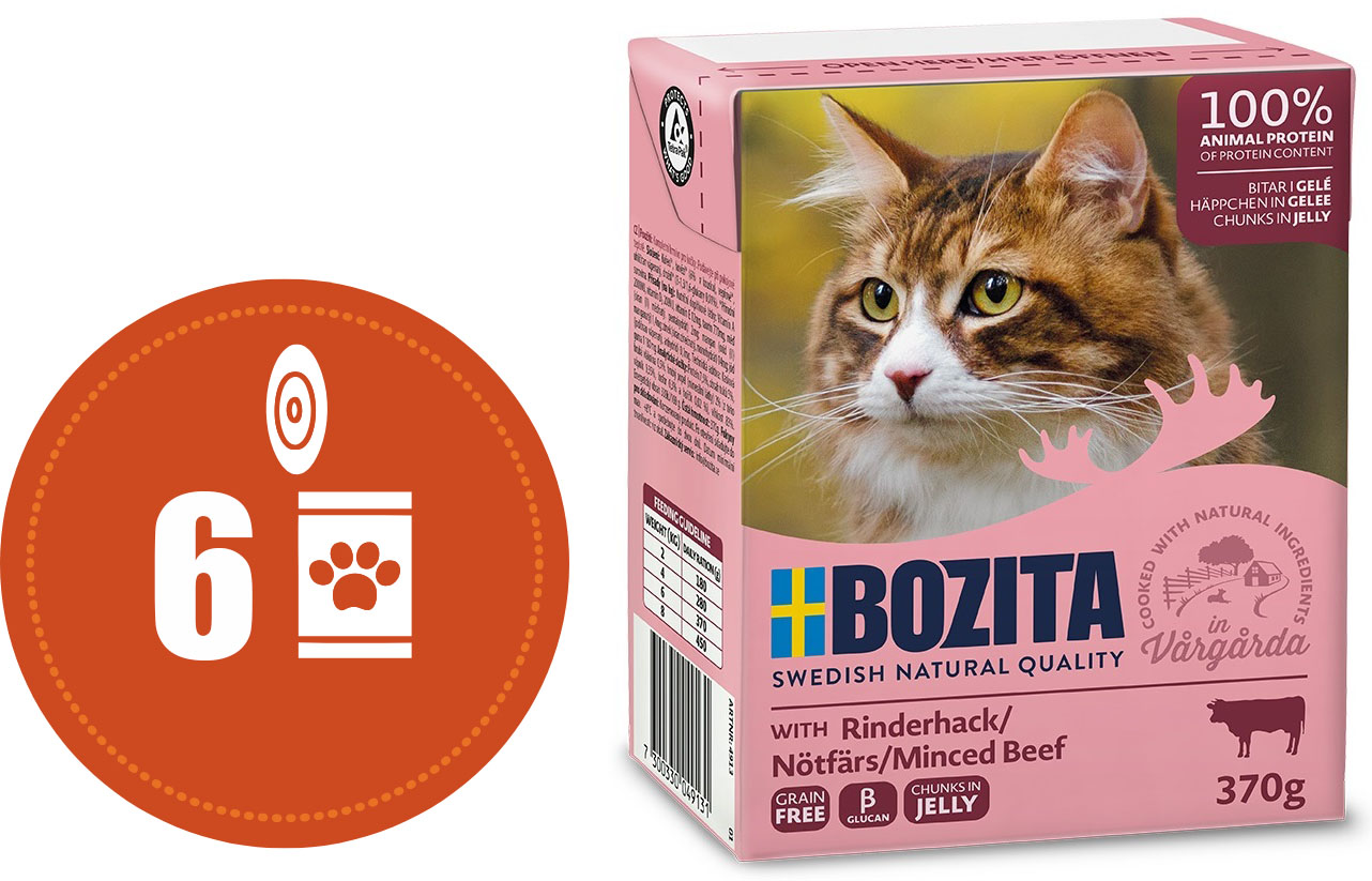 Bozita kousky v rosolu s MLETÝM HOVĚZÍM MULTIPACK - konzerva pro kočky 6x370 g