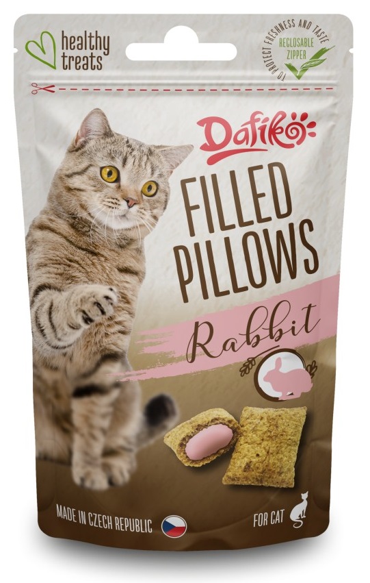 Dafiko plněné polštářky s králíkem 40 g - pamlsky pro kočky