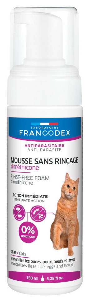 Francodex Dimethicone bezoplachová antiparazitní pěna pro kočky a koťata 150 ml + kleště na klíšťata ZDARMA