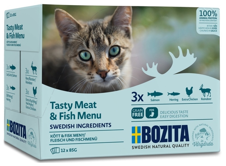 Bozita Tasty Meat Fish Menu - kapsičky pro kočky 12x85 g