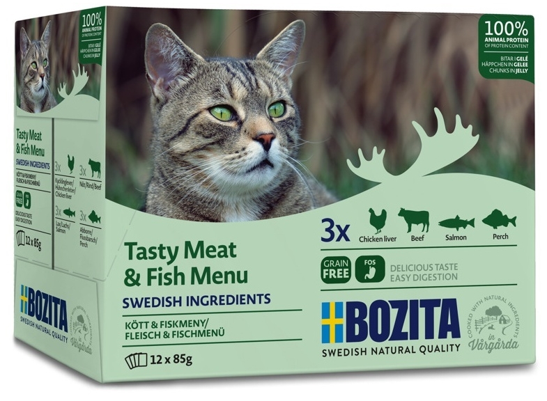 Bozita Tasty Meat Fish Menu JELLY - kapsičky pro kočky 12x85 g