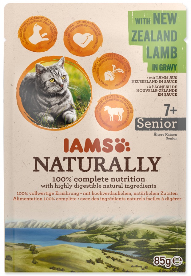 IAMS Naturally Senior jehněčí v omáčce - kapsička pro starší kočky 85 g
