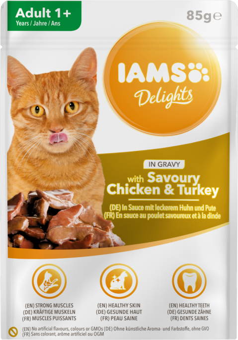 IAMS Delights kuře a krůta v omáčce - kapsička pro kočky 85 g