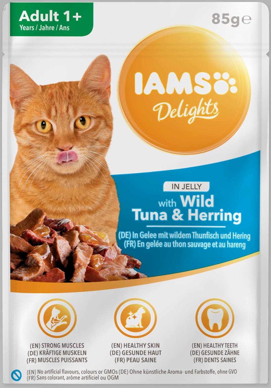 IAMS Delights tuňák a sleď v želé - kapsička pro kočky 85 g