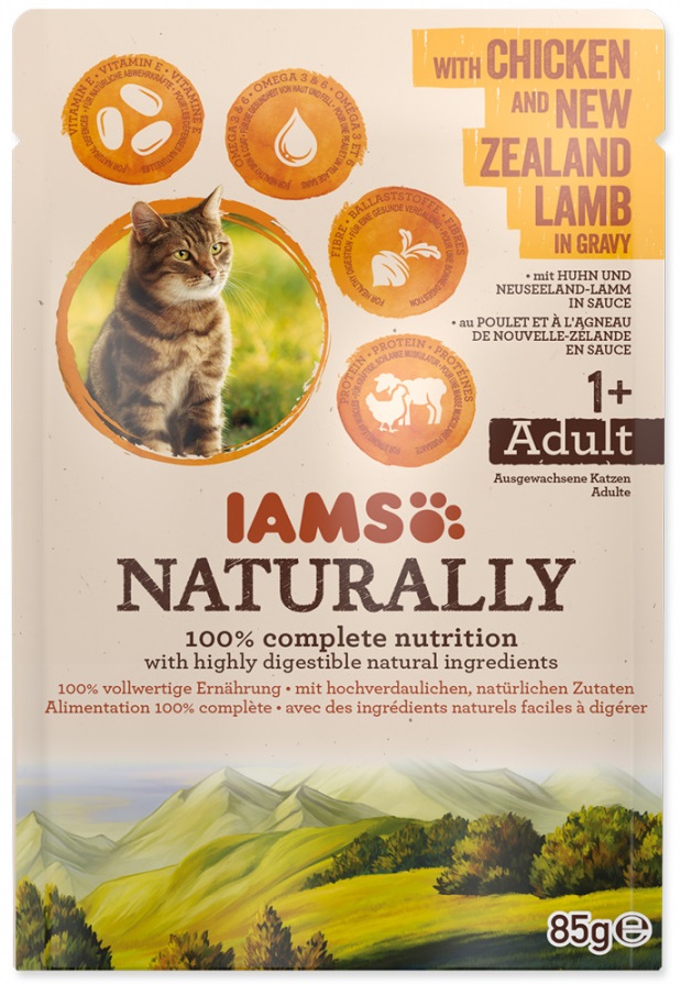 IAMS Naturally kuře a jehněčí v omáčce - kapsička pro kočky 85 g