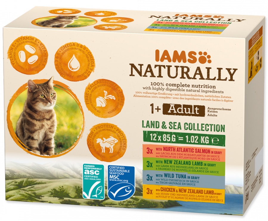 IAMS Naturally v omáčce Land Sea Collection - kapsička pro kočky 12x85 g