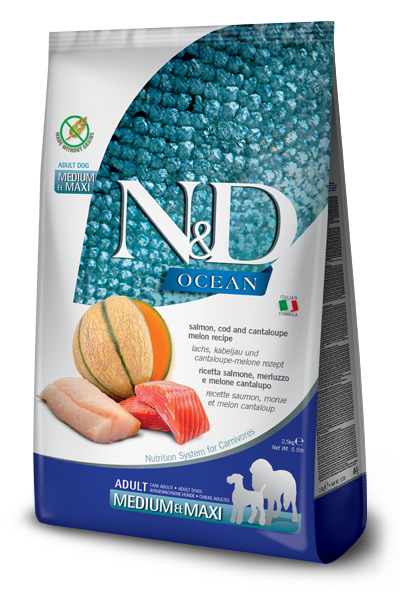 N&D Ocean Dog Adult M/L Salmon Cod Cantaloupe Velikost balení: 12 kg