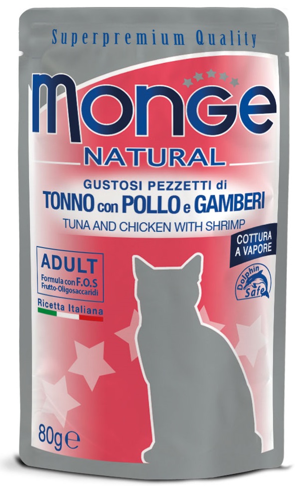 Monge Natural Cat tuňák, kuře a krevety - kapsička 80 g