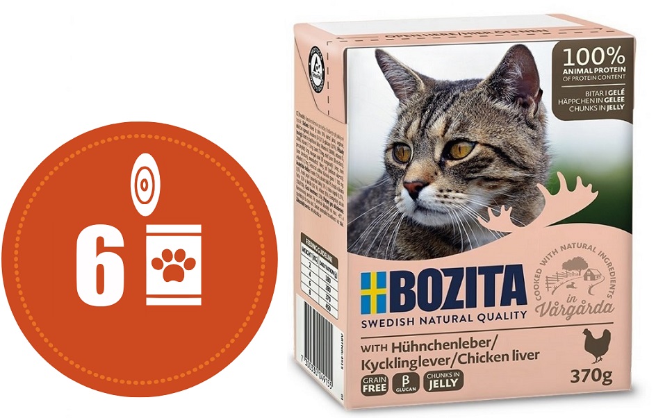 Bozita kousky v rosolu s KUŘECÍMI JÁTRY MULTIPACK - konzerva pro kočky 6x370 g