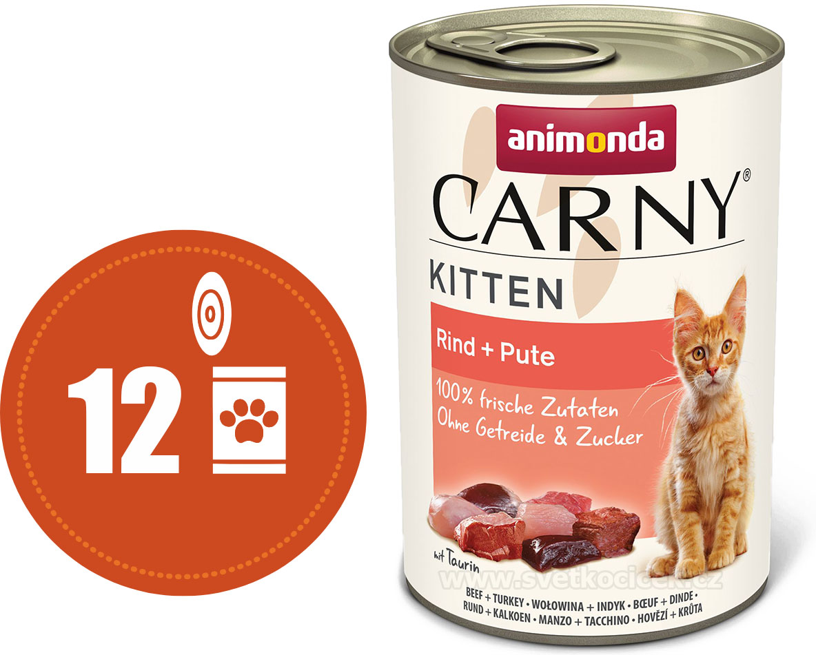 Carny Kitten MULTIPACK hovězí a krůta - konzerva pro koťata 12x400 g