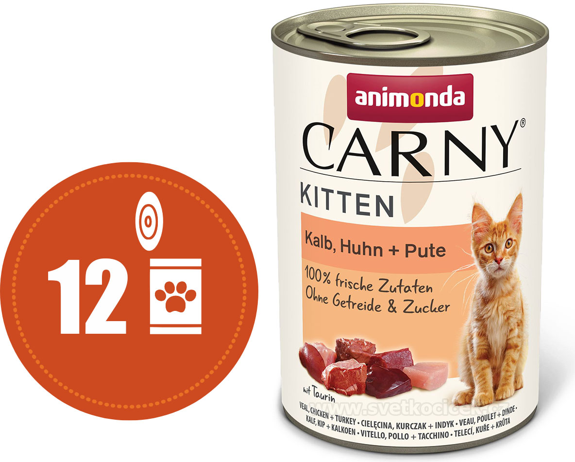 Carny Kitten MULTIPACK TELECÍ, kuře a krůta - konzerva pro koťata 12x400 g