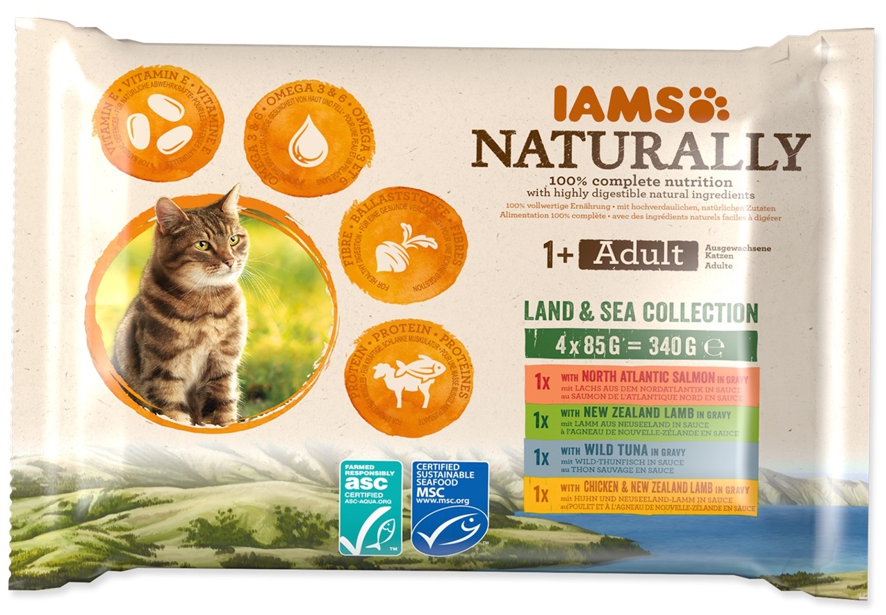 IAMS Naturally v omáčce Land Sea Collection - kapsička pro kočky 4x85 g