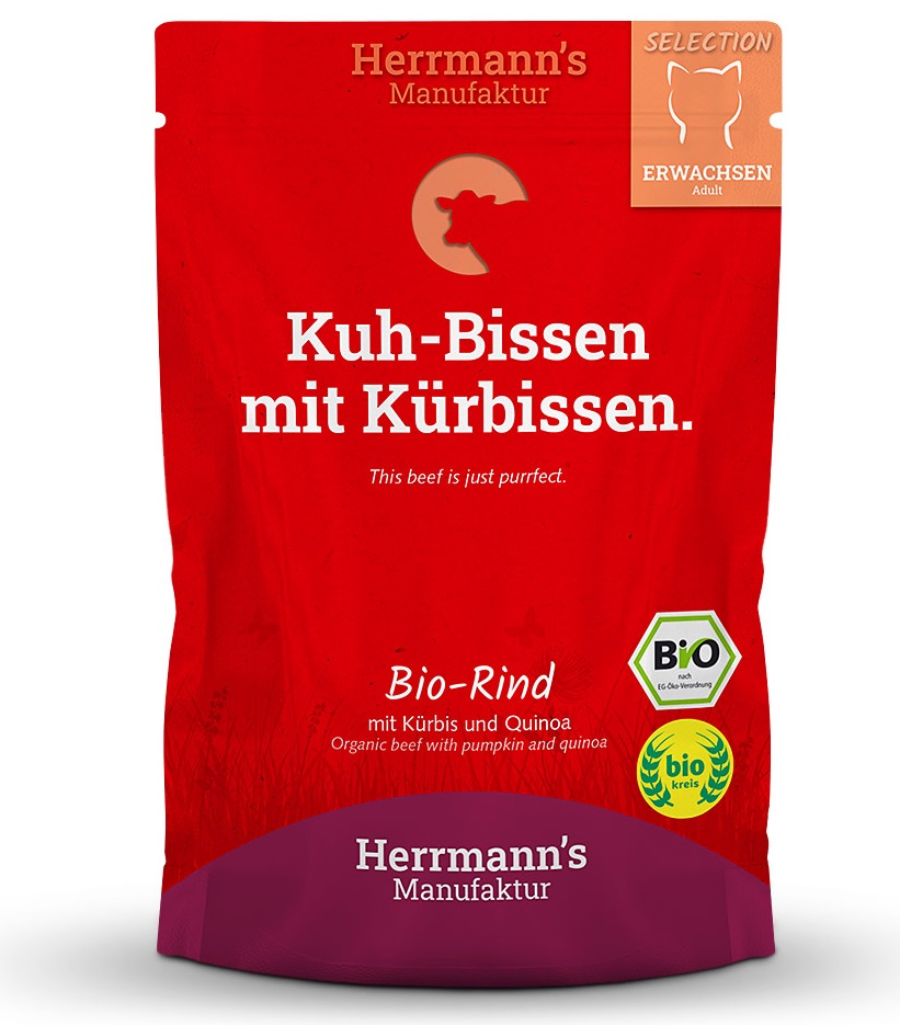 Herrmann's Bio hovězí, DÝNĚ a quinoa - kapsička pro kočky 100 g