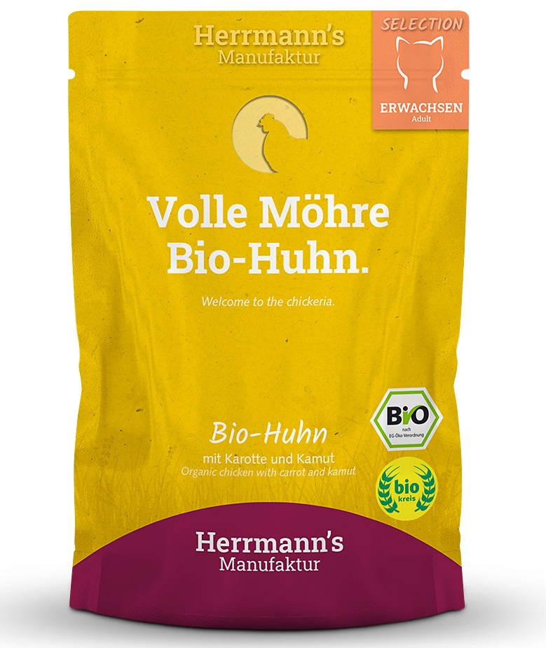 Herrmann's Bio kuře s mrkví a kokosem - kapsička pro kočky 100 g