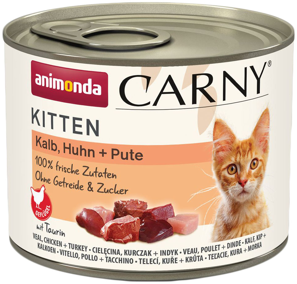 Carny Kitten telecí, kuře a krůta - konzerva pro koťata 200 g