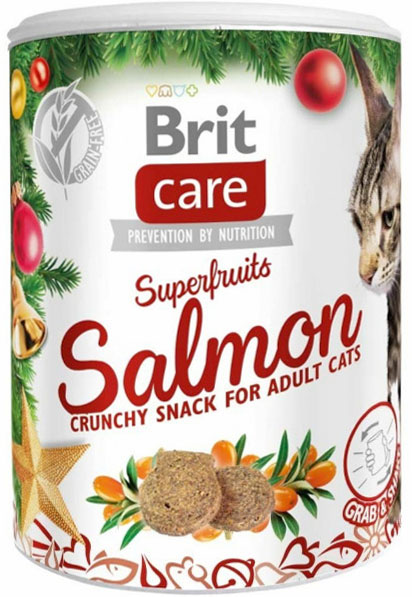 Brit Care Superfruits Salmon VÁNOČNÍ EDICE - lososové pamlsky pro kočky 100 g