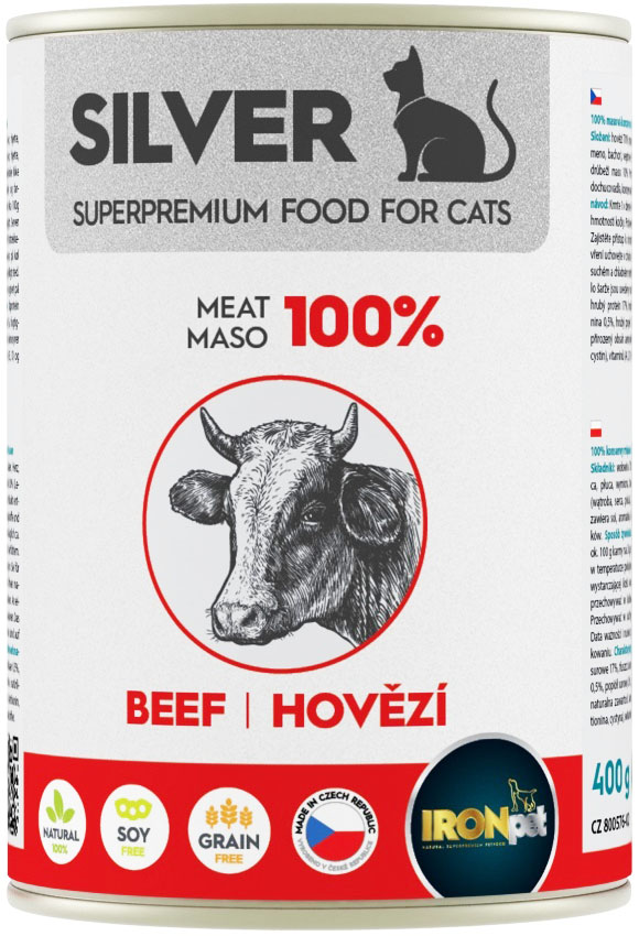 IRONpet Silver hovězí 100% maso - konzerva pro kočky 400 g