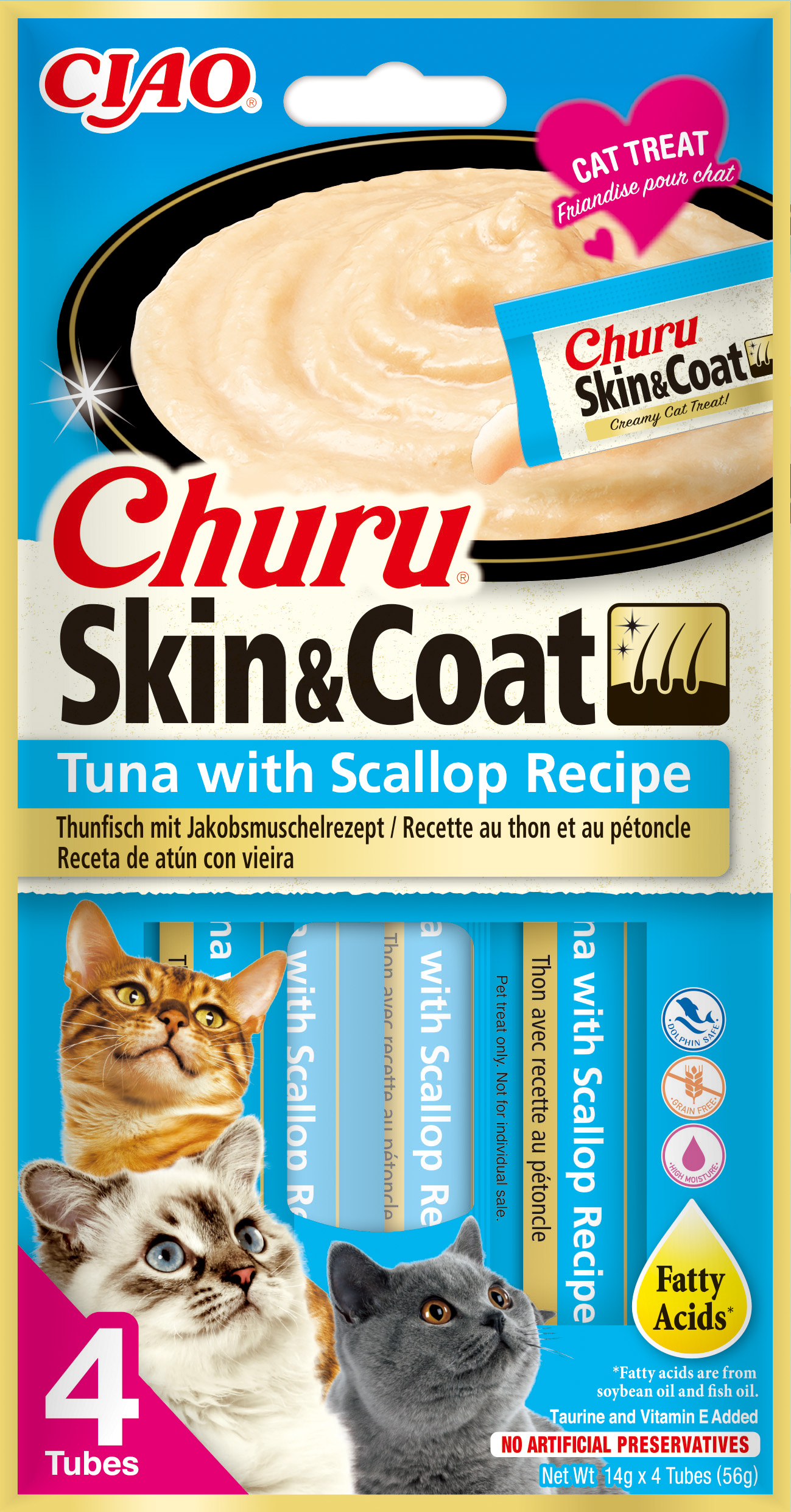 Churu Skin Coat - pamlsek pro kočky 4x14 g RŮZNÉ DRUHY Příchuť: Skin Coat tuňák a hřebenatka